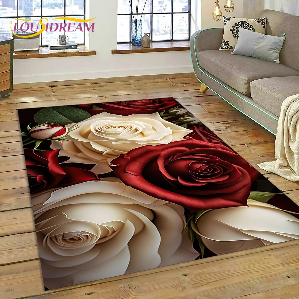 Maranta Prayer Plant - Rose Flowers Nordic Love Romantic Rug