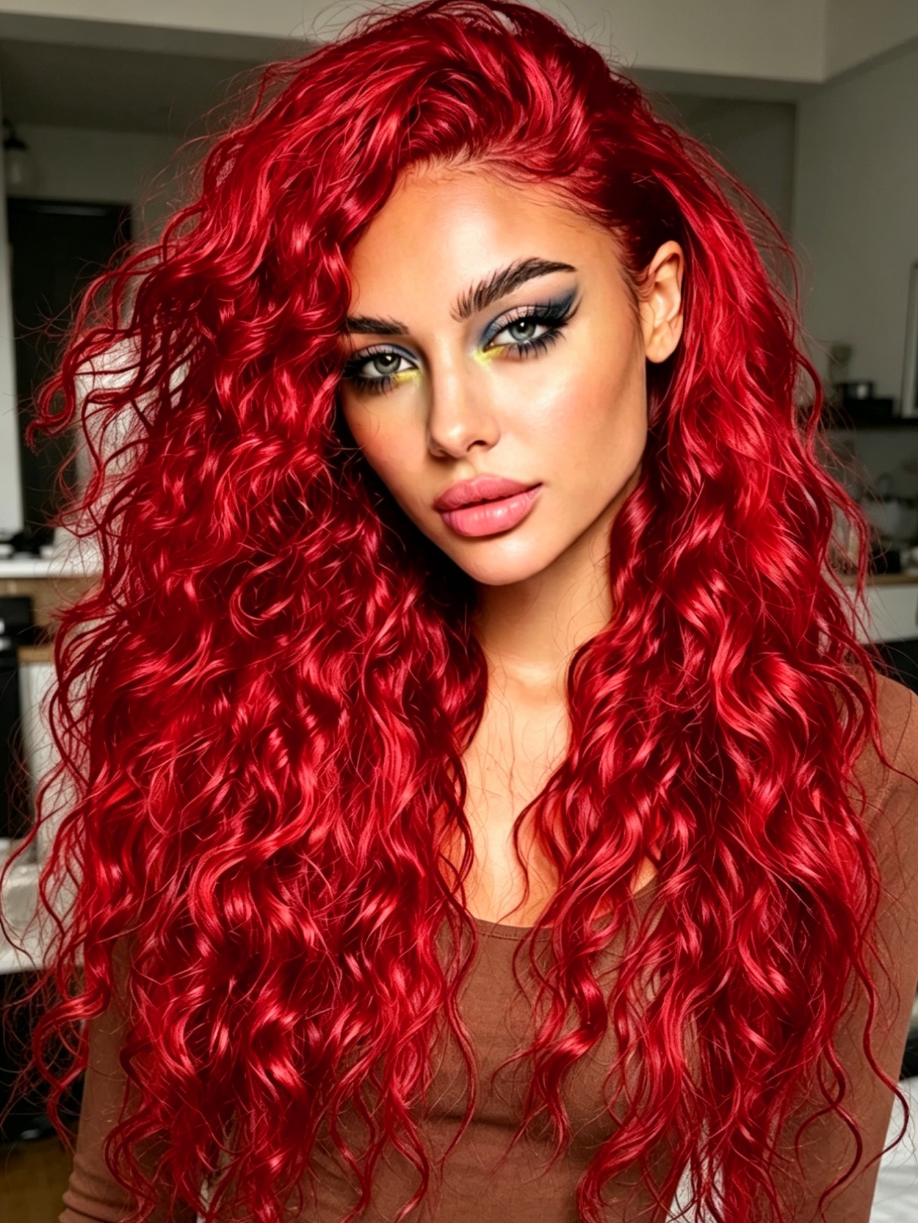 Red Deep Wave Lace Front Wigs  - Aglaonema Red ulasan dan harga