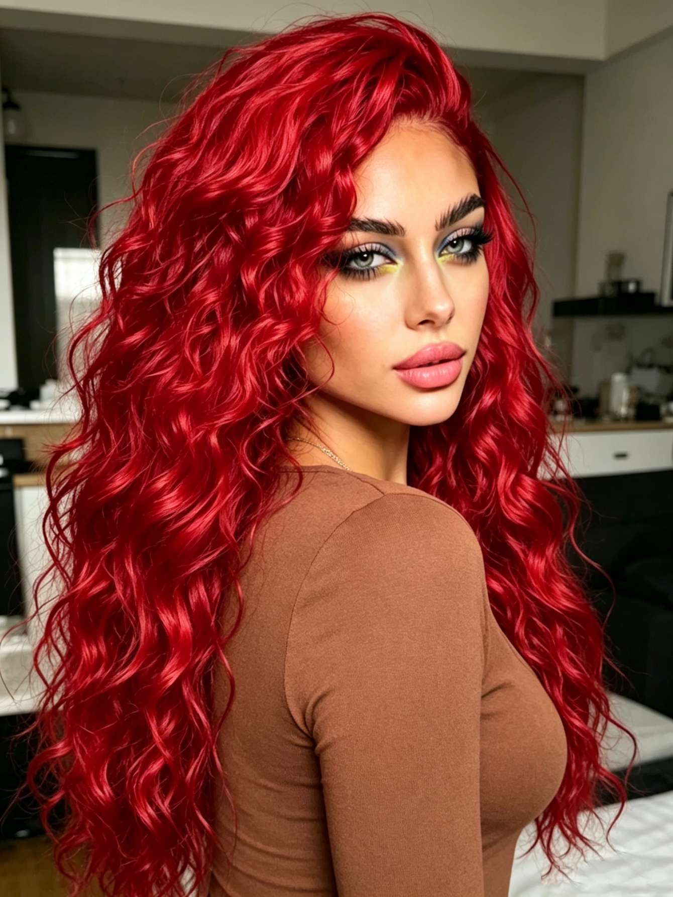 Red Deep Wave Lace Front Wigs  - Aglaonema Red ulasan dan harga