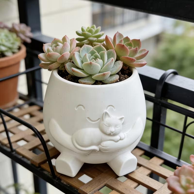 3D Printed Cat Flowerpot Decor - Echeveria Succulent ulasan dan harga